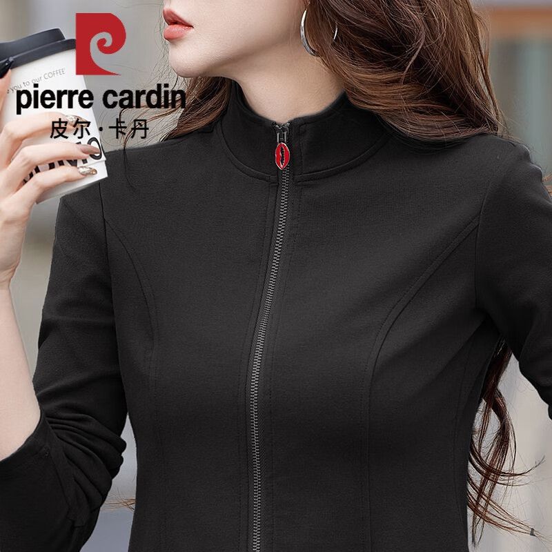 Pierre Cardin pure cotton zipper half turtleneck top for women spring and autumn new long-sleeved T-shirt small shirt casual jacket slim bottoming shirt Gray #24 3XL 135-150 catties