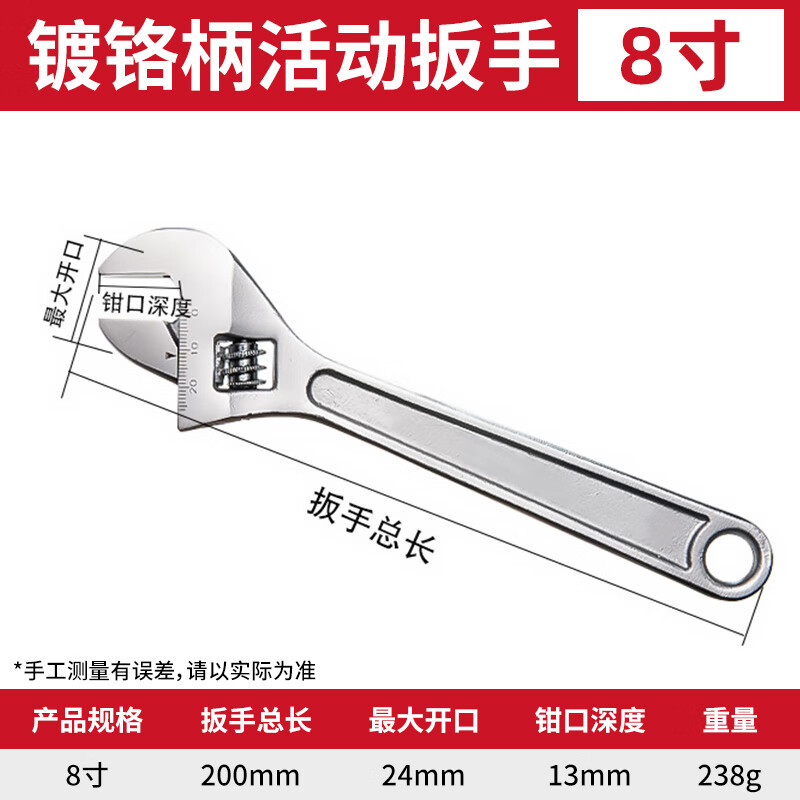 No. 1 factory adjustable wrench 8-inch tool set universal live spanner large opening multi-functional bathroom adjustable wrench light handle