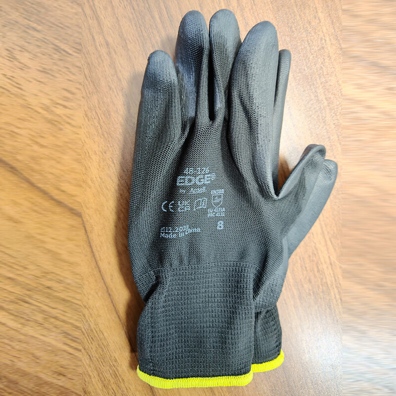 Ansell EDGE polyester PU palm-coated black gloves, wear-resistant and tear-resistant, 12 pairs/bag 8