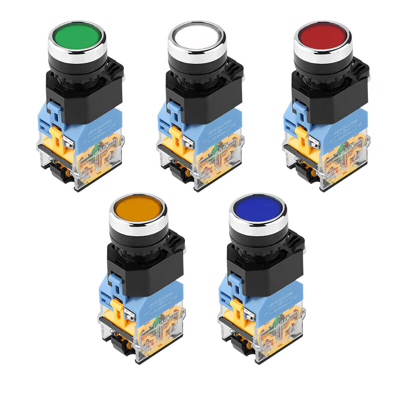 Huijun 22mm illuminated push button switch 10A power reset self-locking start luminous switch green light-reset-24V