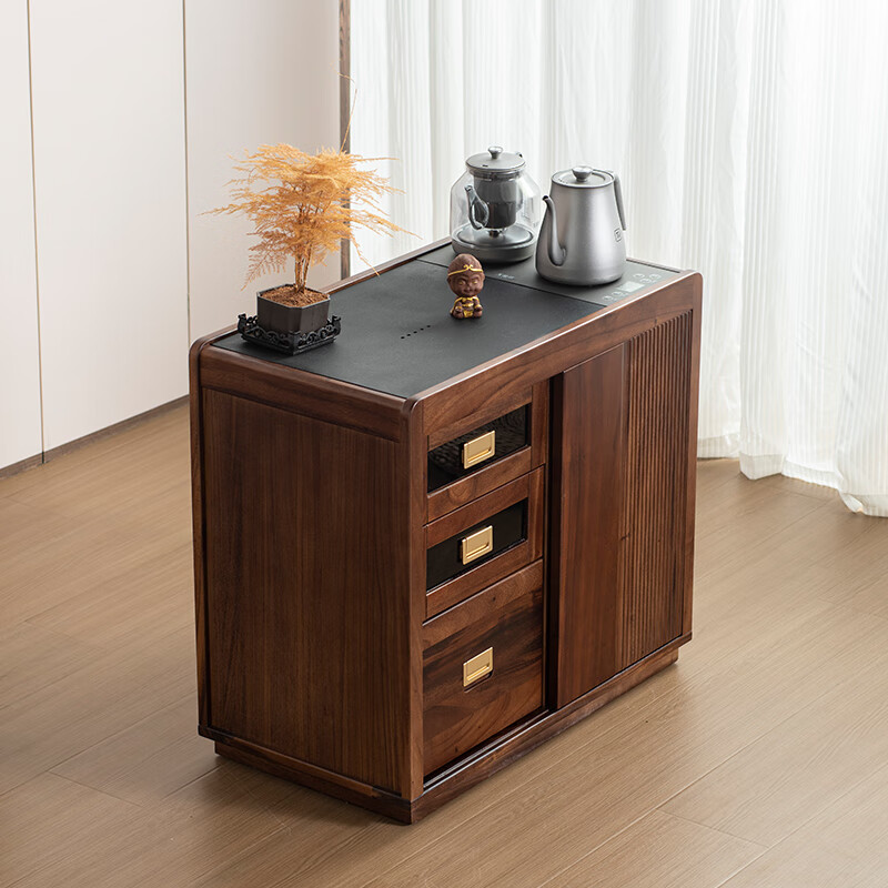 Walnut mobile tea cabinet household kettle integrated tea table side cabinet living room balcony tea table side table 1. Walnut tea cabinet C3