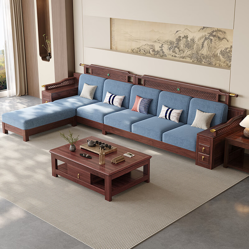 Dynasty Yijing ebony solid wood sofa new Chinese style sofa for winter and summer use modern Chinese sofa living room 2026 new furniture double seat combination high box storage model (imported ebony wood)