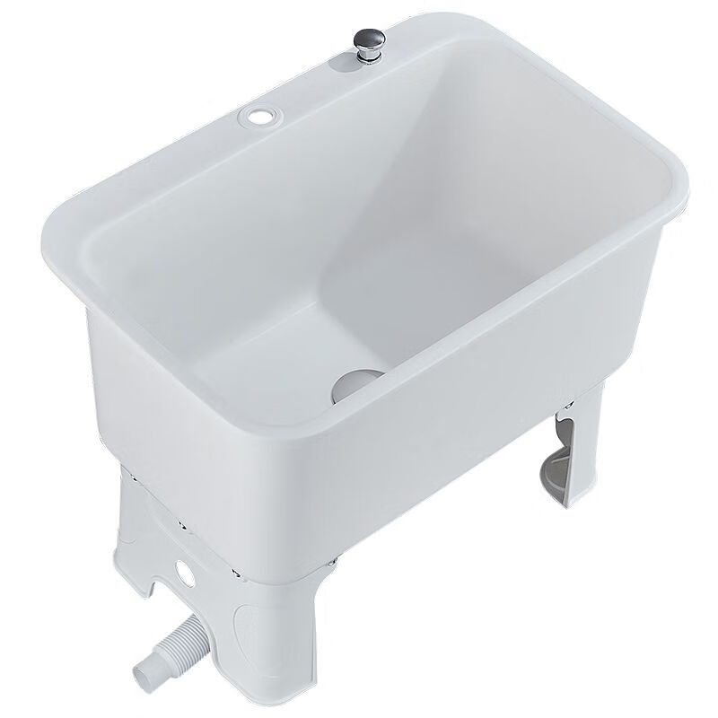 Mobile mop pool household balcony high-foot basin bathroom mop mop plastic drain sink ordinary model-white small size