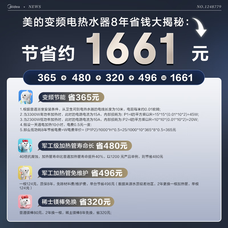 Midea's national subsidy is 15%, and it requires no replacement of magnesium rods for life. 60-liter electric water heater, 3300W frequency conversion, energy saving, first-level energy efficiency, safety, water and electricity separation F6033-JE6 (HE)