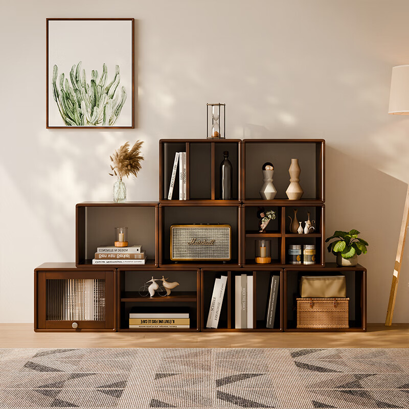 Jiayi solid wood bookcase combination cabinet floor-standing bookshelf free combination low cabinet TV cabinet grid cabinet home module storage cabinet