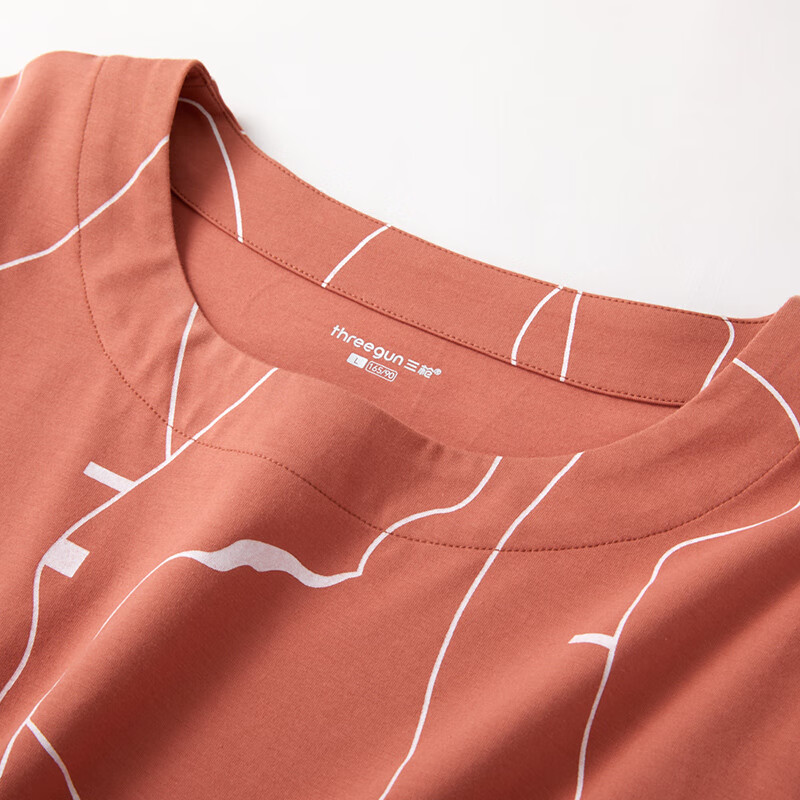 Three Guns Ice Cube 2025 Spring and Summer Women's T-shirt Cool Feeling Ice Spring Cotton Antibacterial Anti-mite Sunscreen Casual Mid-Sleeve Blouse Water Wave Orange L (165/90)