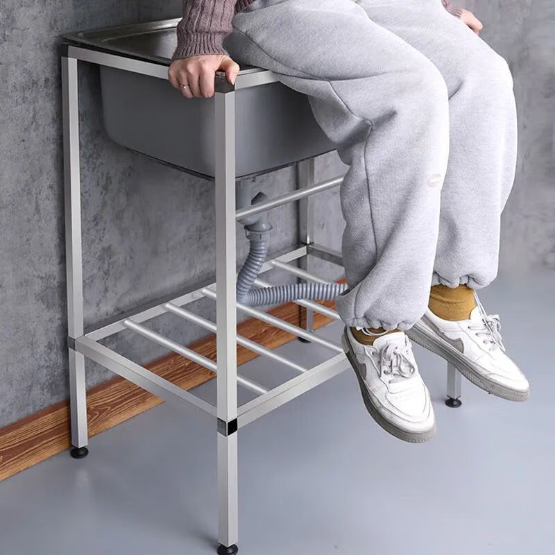 Ye Yu Kitchen Stainless Steel Sink Thickened Large Single Slot with Bracket Basin Wash Basin Integrated Cabinet Washing Sink Rack Home 201 Steel 48*35 (Set of 6)