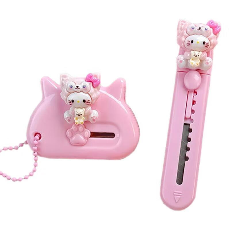 Hellokitty utility knife portable express box opener office paper knife student handmade knife pink soft cute cat short 1 piece
