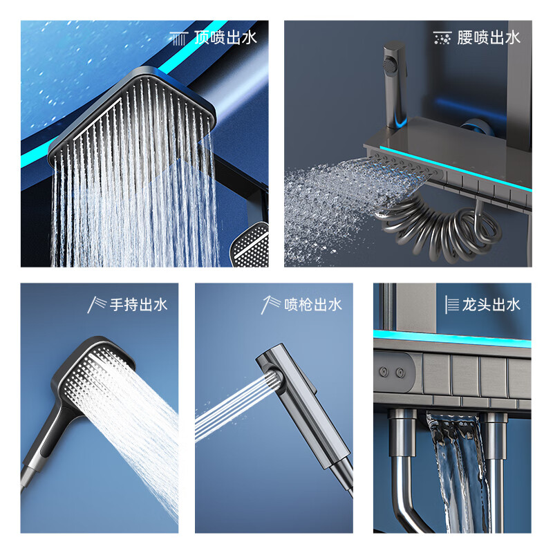 JOMOO Gun Gray Constant Temperature Shower Set Home Bathroom Bath Booster Shower Set Full Copper Intelligent Digital Display Gun Gray Constant Temperature Square Model