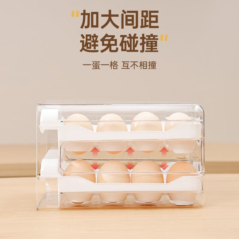 Baichao refrigerator egg storage box drawer-type crisper kitchen egg shelf egg tray household organization artifact moonlight white double-layer PET material - can hold 32 pieces of eggs