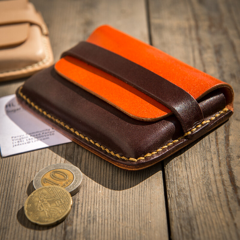 Children who are tired of playing! Handmade Japanese Tochigi vegetable tanned leather simple retro small card holder coin purse, various styles and colors, Tochigi 11# olive green