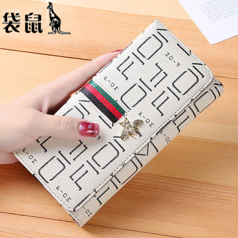 Kangaroo wallet for women 2024 Chinese Valentine's Day niche design multifunctional large capacity fashionable and exquisite long hand wallet bee brown 10 card slots can hold mobile phones