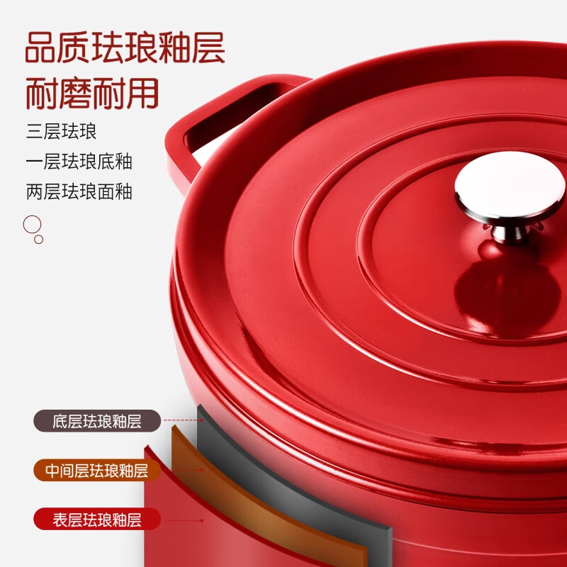 SSIIXX Japanese brand enamel pot ceramic pot flat bottom double-eared soup pot stew pot wok induction cooker universal household gift enamel pot induction cooker / gas stove 24cm
