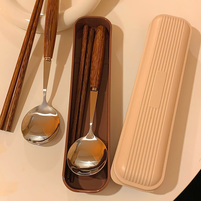 COOKSS chopsticks and spoon set wooden one-person portable tableware three-piece set for children, students, office workers, special takeaway