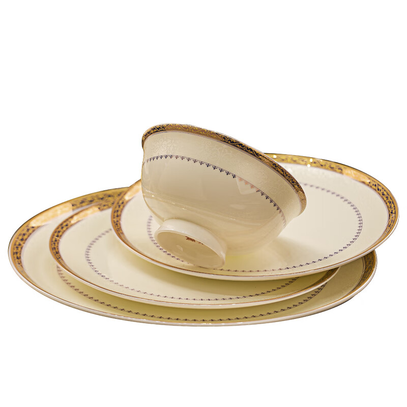 Wuzhili European-style Jingdezhen bone china tableware set, light luxury and high-end, complete set of ceramic bowls, plates, chopsticks, housewarming gift, with pot, high temperature, non-fading, gift box, 40 pieces