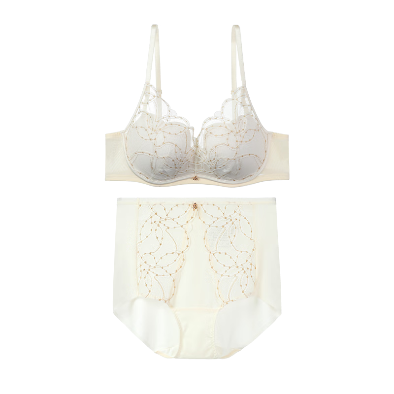 Embry 2025 New Product Starry Rose Comfort Cup Lace Bra Women's Small Breast Push-Up No Wire Bra Set Gardenia White CRM 75B L