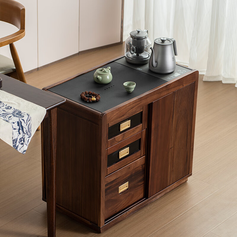 Walnut mobile tea cabinet household kettle integrated tea table side cabinet living room balcony tea table side table 1. Walnut tea cabinet C3