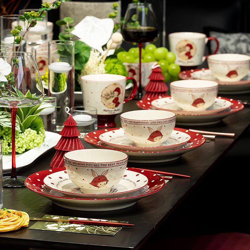 Kitchen tableware complete set of household cute eating dishes and bowls set wedding gift Hepburn rabbit 26 pieces gift box