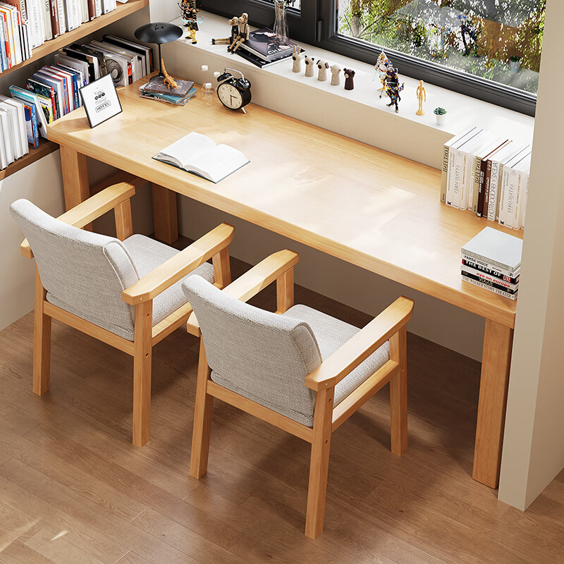 Huixun solid wood large board desk study room simple computer desk window double study table student writing desk long one-word table FAS grade rubber wood without veneer BMW gray # desk 200cm*60cm*75cm desktop thickness 4cm