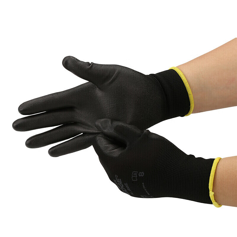 Ansell EDGE polyester PU palm-coated black gloves, wear-resistant and tear-resistant, 12 pairs/bag 8