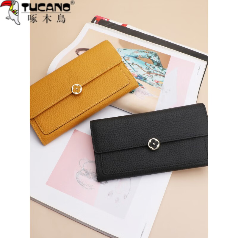 Woodpecker (TUCANO) new 2025 niche design genuine leather long wallet women's fashion clutch large capacity wallet for mobile phone orange (first layer of cowhide inside and outside)