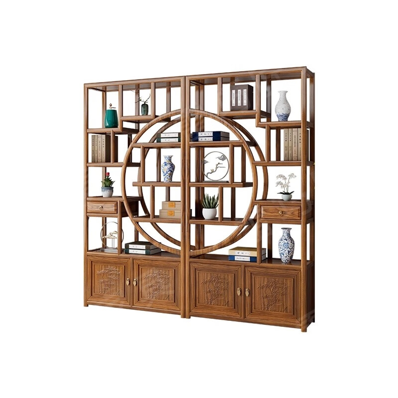 Yi Lei New Chinese Style Floor Standing Solid Wood Bogu Rack Duobao Pavilion Living Room Storage Rack Office Ornament Rack Tea Rack Storage Cabinet Classic Happy Reunion Rosewood Color 1 Pair 192/196/30