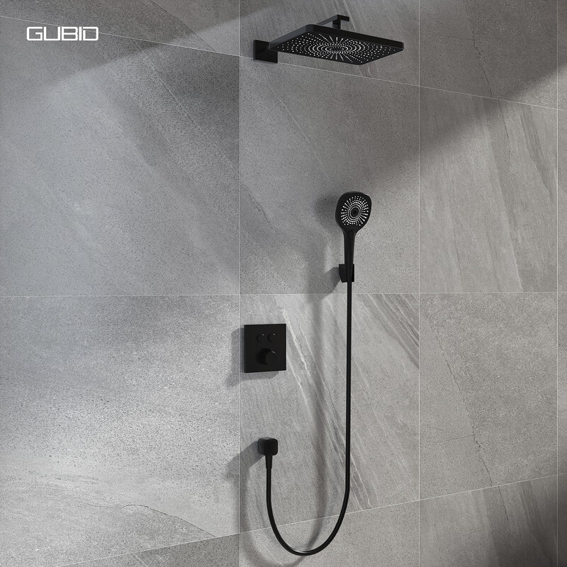 GUBID two-function embedded pre-embedded shower head, fine copper panel configuration shower head set GD9521H-cool black