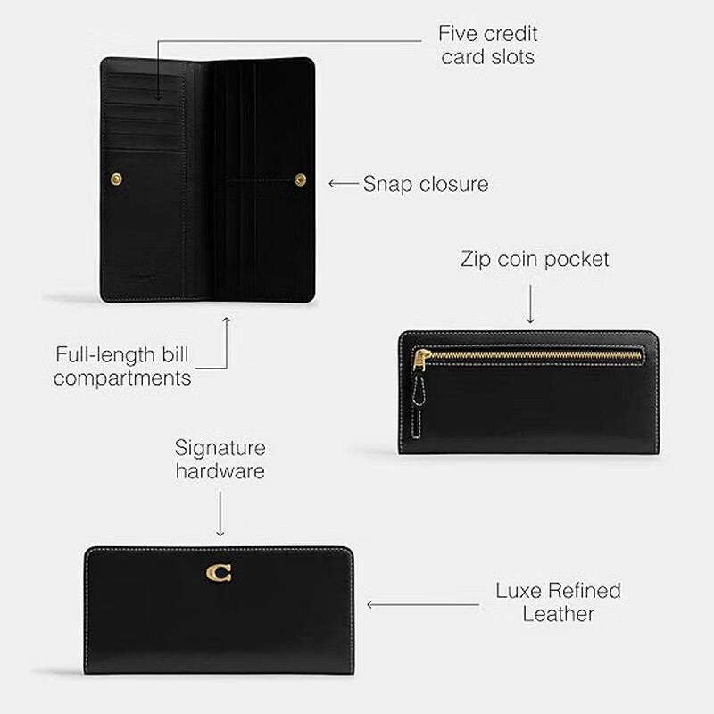 COACH Women's Wallet Clutch Camellia Music Bag Birthday Gift 2025 New Women's Bag Luxury Fashion Black One Size