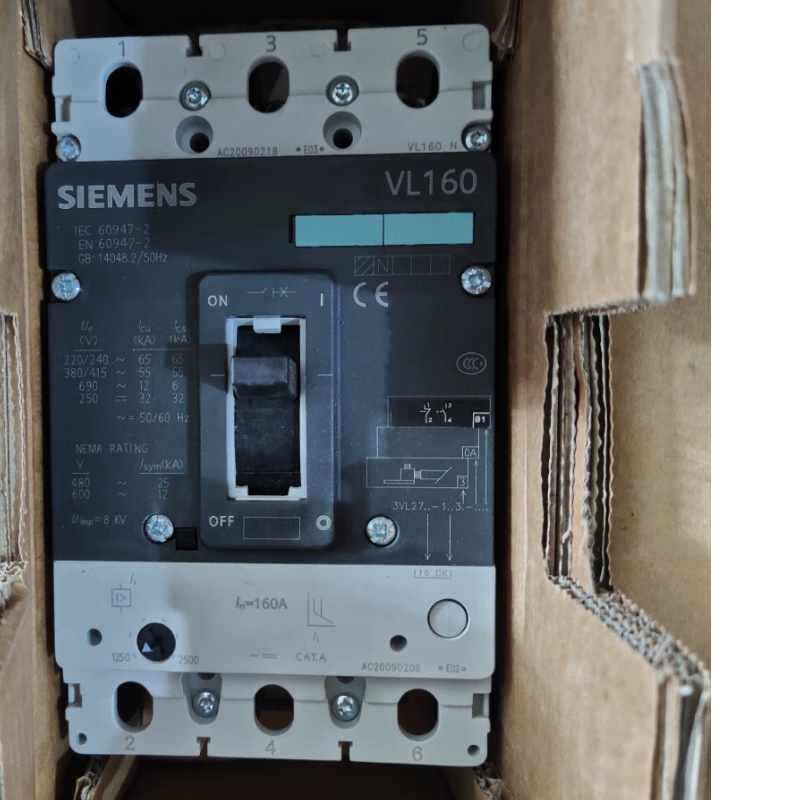 Siemens molded case circuit breaker VL250N 3P 200A 250A adjustable with MX and auxiliary Siemens molded case circuit breaker VL250N 3P 200A 25