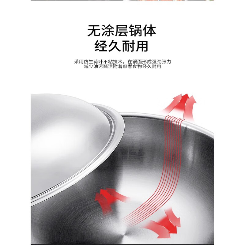 Futenbao German WMF Chinese wok stainless steel uncoated household induction cooker gas stove universal pot (30cm) Chinese wok comes with spatula