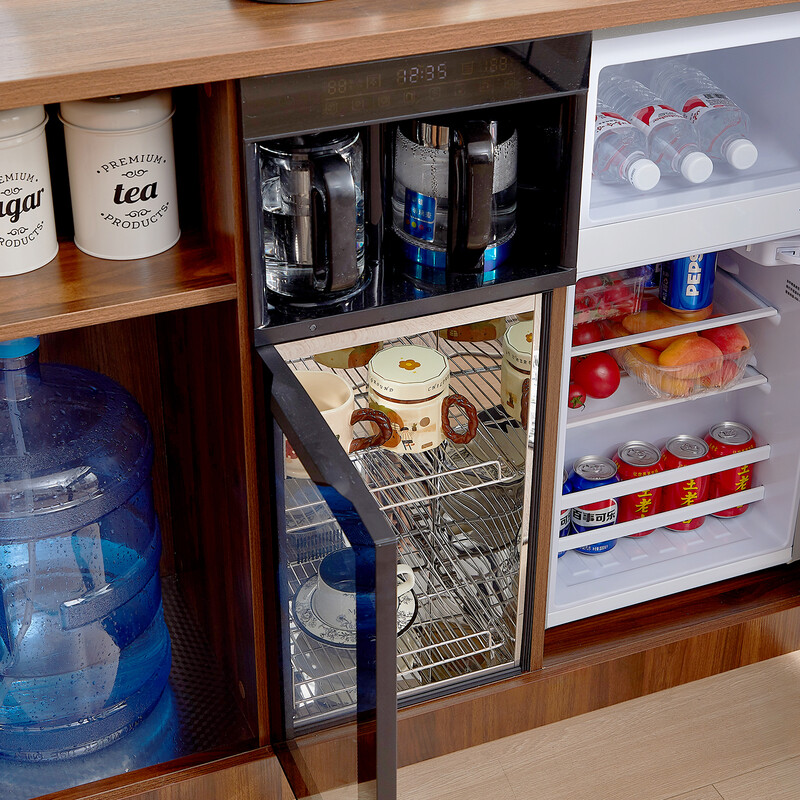 Chinese solid wood tea bar machine refrigerator integrated multi-function 2025 new home office tea cabinet sideboard dark brown hot and cold three-door refrigeration