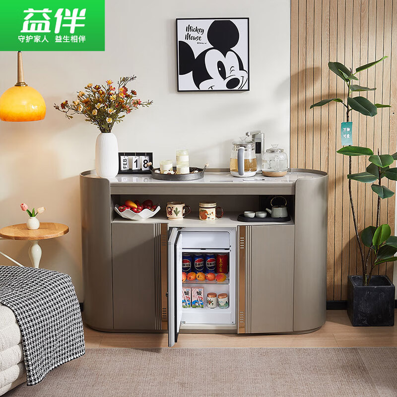 Yiban 2025 new smart tea bar machine cabinet integrated cabinet with health-preserving tea can be frozen and refrigerated high-end bottom bucket tea cabinet home dining side integrated storage cabinet B-61-3 gray (upgraded refrigerator model) instant cooling type