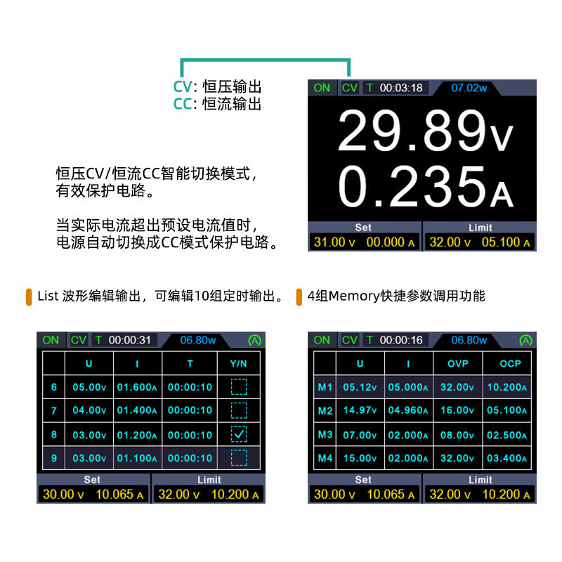 Owon SPM series desktop power supply integrates a 4.5-digit multimeter and automatically outputs overvoltage and overcurrent protection when powered on SPM3103 (30V | 10A | 300W)