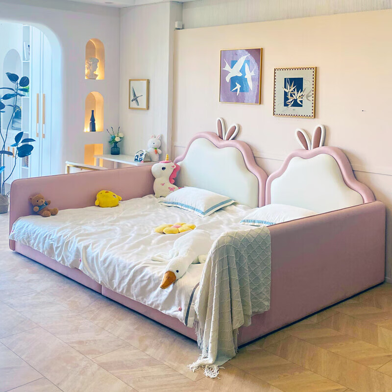 Stupid Xiaolong children's cloud parent-child bed, mother-in-law, second-child family splicing bed, girl princess bed, double bed, family of four, 1.2+1.2 combination bed with 23CM cashmere latex mattress