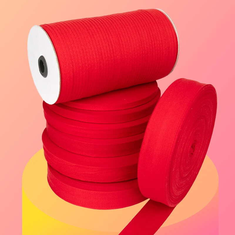 Herringbone belt cotton red ribbon clothing decorative edge strips packaging cloth strips cloth strips piping wide webbing accessories rose red spun red 12 mm 45 meters