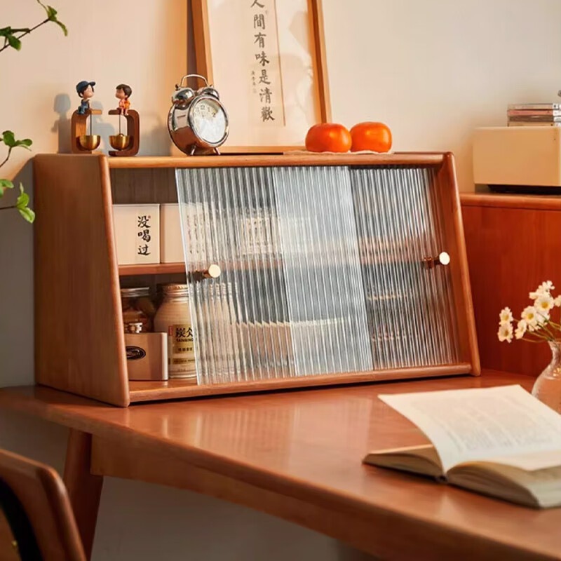 Yiliuyuan Solid Wood Sideboard Kitchen Shelf Wall Cabinet Home Dining Table Cupboard Storage Desktop Storage Cup Holder 45cm Sliding Door Cherry Wood Color - Completely shipped