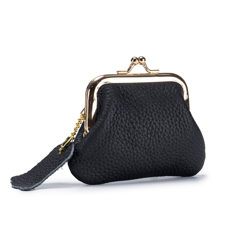 VANLEMN Danish Compact Genuine Leather Key Bag Coin Purse Women's First Layer Cowhide Coin Bag Mini Clip Bag Black Mini