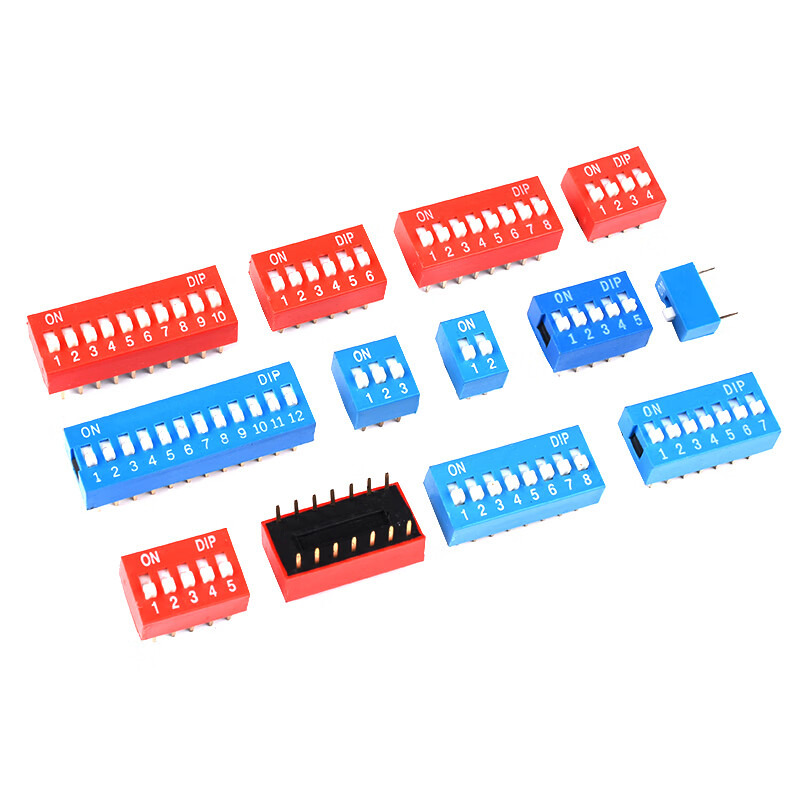 Zejie DIP switch flat dial direct plug DS-1P2P3P4P5P6P7P8P10P12 bits 2.54mm red blue dial red 2 bits (5 pieces)