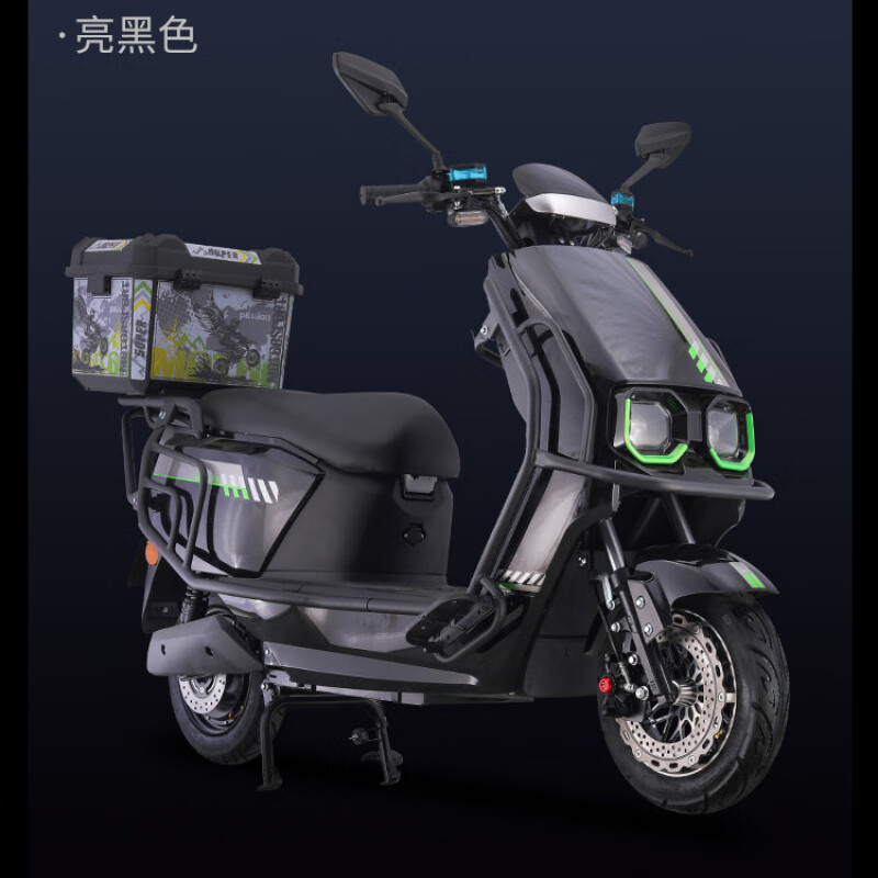 The new G9 electric motorcycle with two wheels, brand new lithium battery long-distance running king, takeaway high-speed hill climbing battery car promotion, bright black - high-end version + bumper tail box, 72V 35A 6 batteries