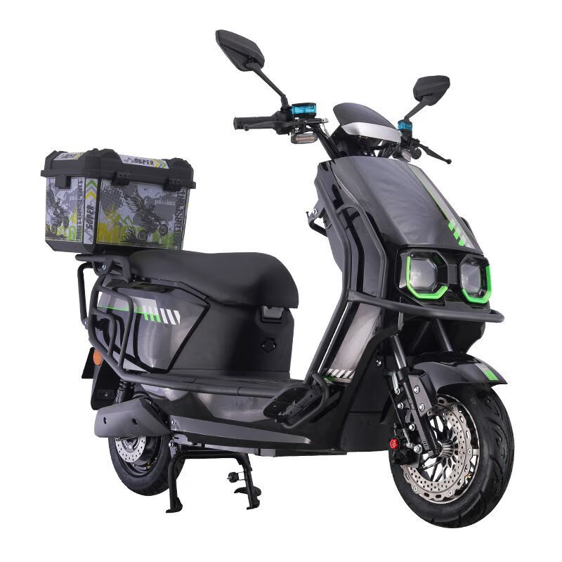The new G9 electric motorcycle with two wheels, brand new lithium battery long-distance running king, takeaway high-speed hill climbing battery car promotion, bright black - high-end version + bumper tail box, 72V 35A 6 batteries