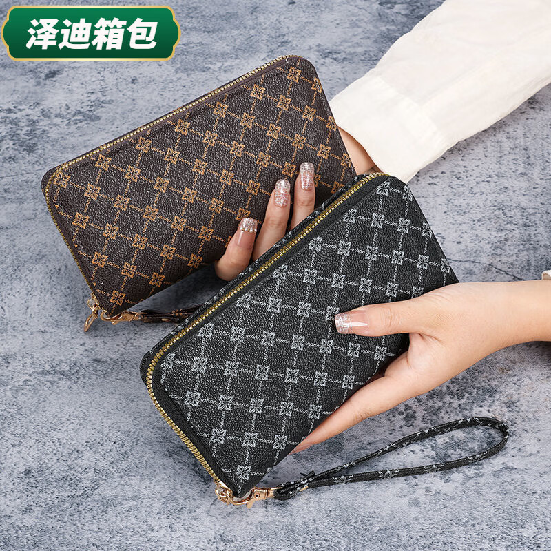 Ye Yuyunluo Valentine's Day Fashion Printed Wallet Women's New Year Carry-On Zipper Long Wallet Clutch Brown Brown
