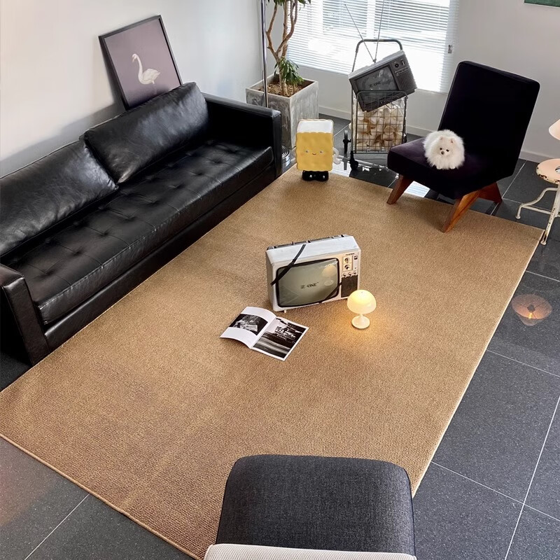 Bangyuan Imitation Sisal Carpet Customized Japanese Living Room 2025 New Light Luxury Sofa Cushion Studio Photography Floor Mat Cat Scratching Mat Large Grain Pineapple Pattern-Camel-Cotton Linen Bottom Customized