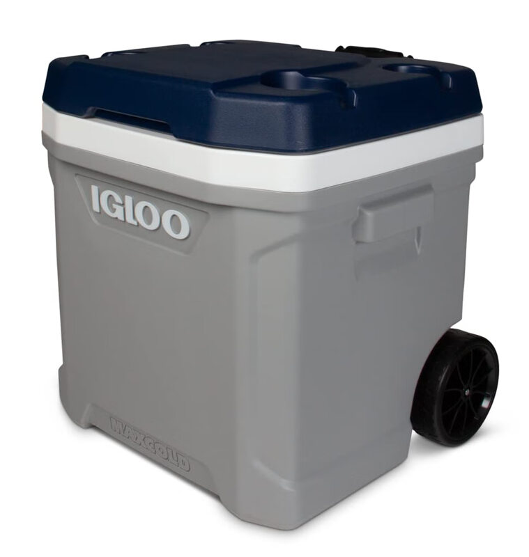 IGLOO outdoor portable 62-quart large-capacity cooler, aluminum roller design, long-lasting cooling for camping and picnics 56L
