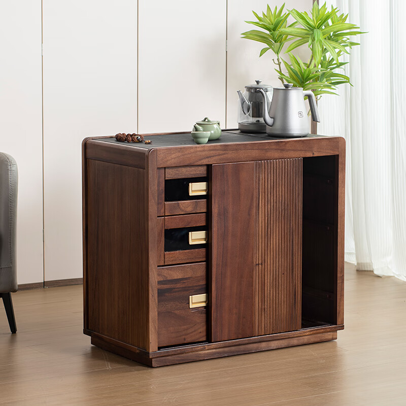 Walnut mobile tea cabinet household kettle integrated tea table side cabinet living room balcony tea table side table 1. Walnut tea cabinet C3