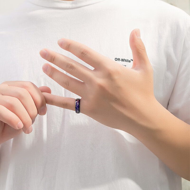 Titanium Steel Temperature Sensing ECG Ring Ring Female Heartbeat Couple Stainless Steel Ring Temperature Sensing Ring Blue and White No. 11