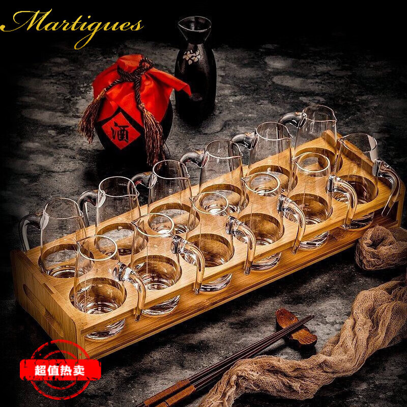 DSHCOTE white wine dispenser red wine decanter household wine jug fair cup crystal glass with scale wine cup set 12 100ml wine dispenser + 12 hole large hole bamboo rack