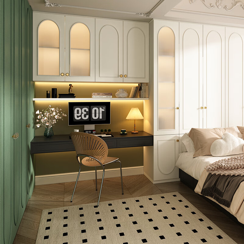 Piano retro cream style whole house customized study room with tatami bed and cabinet integrated functional room prepaid