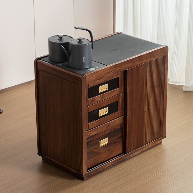 Walnut mobile tea cabinet household kettle integrated tea table side cabinet living room balcony tea table side table 1. Walnut tea cabinet C3