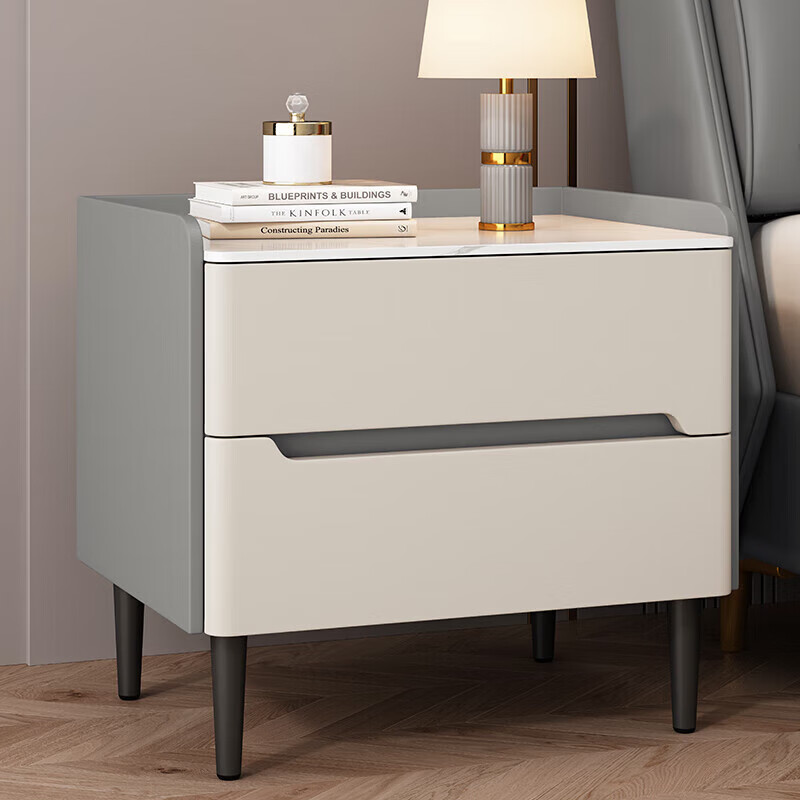 All solid wood slate bedside table home bedroom simple modern light luxury high-end storage bedside cabinet small apartment khaki color all solid wood + door-to-door delivery 50*40*50cm