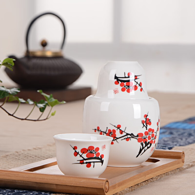 He Jian Gong wine warmer, old-fashioned Chinese-style ceramic hot pot, alcohol stove, heated wine warmer, wine-dividing rice wine cup set, Chinese-style liquor warmer set, 2 liang